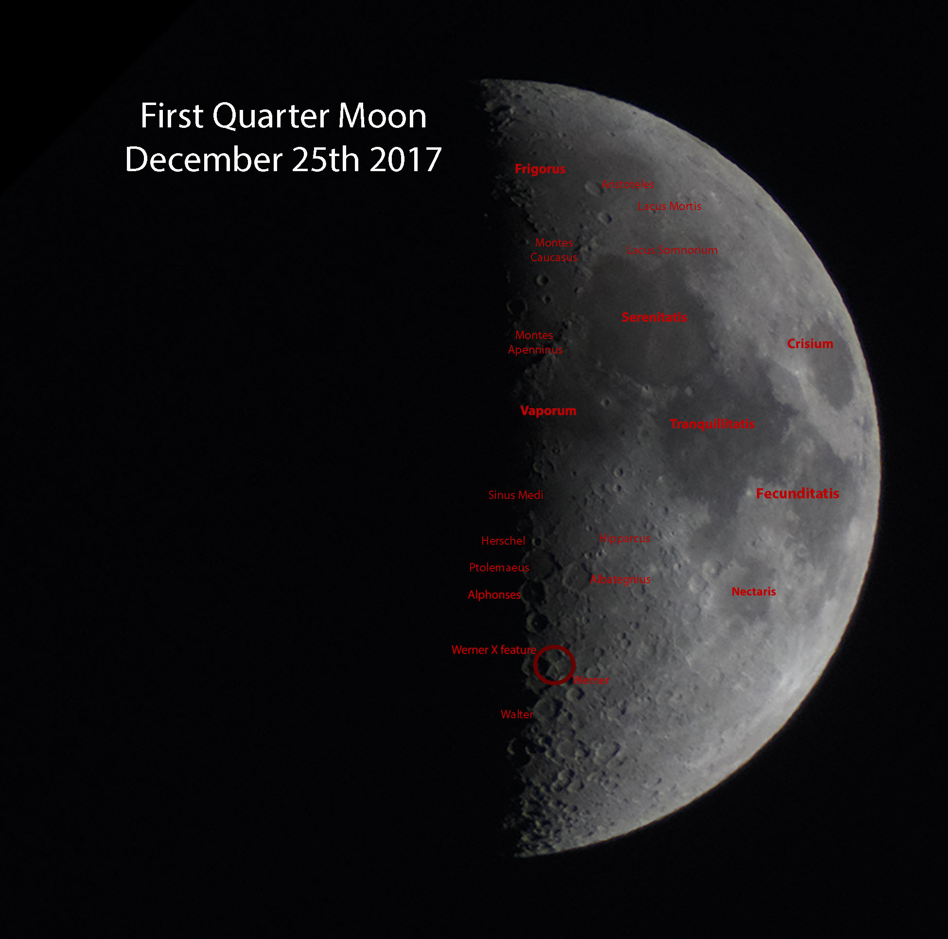 Lunar X or Werner X - 6.5 Day old Moon