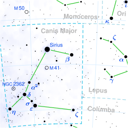 Spot Sirius B: The Best Opportunity in 50 Years! - Astronomicus.ca 1 Canis Major constellation map.svg